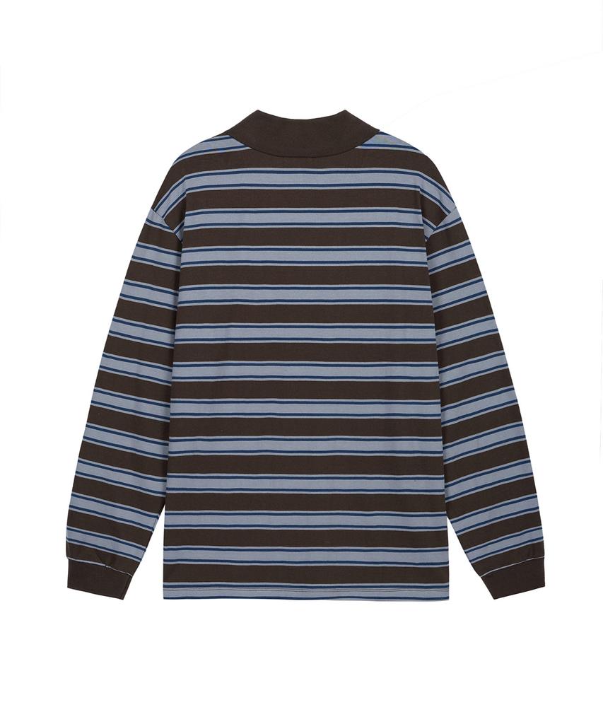 ROCKCAKE Striped Polo T-Shirt - Brown