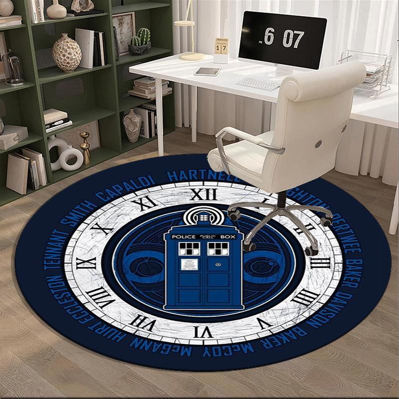 Police Box Time Travel Round Carpet Chair Cushion Round Entryway Rug, Soft Round Rugs for Living Room, Bedroom, Circle Carpet Decor Gifts