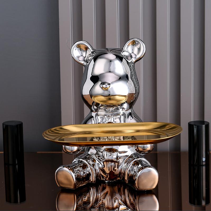 Ceramic Colorful Plating Bear Storage Box Home Living New Room Desktop Storage Tray Decorative Statue Money Box Ornaments