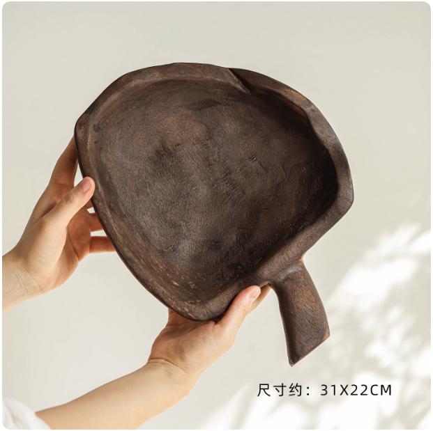 

Wooden Fruit Plate Handle Tray Pinecone Wooden Spoon Desktop Storage Container Snack Plate Trays Decorative Jewelry Dish