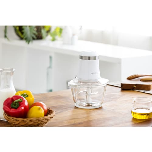 FUKAI Food Chopper, White | Mince Meat and Vegetable Cutter for Quick Cooking, Easy Meal Prep, Kitchen Appliance, 2 Speeds, 1200ml Capacity, Stainless