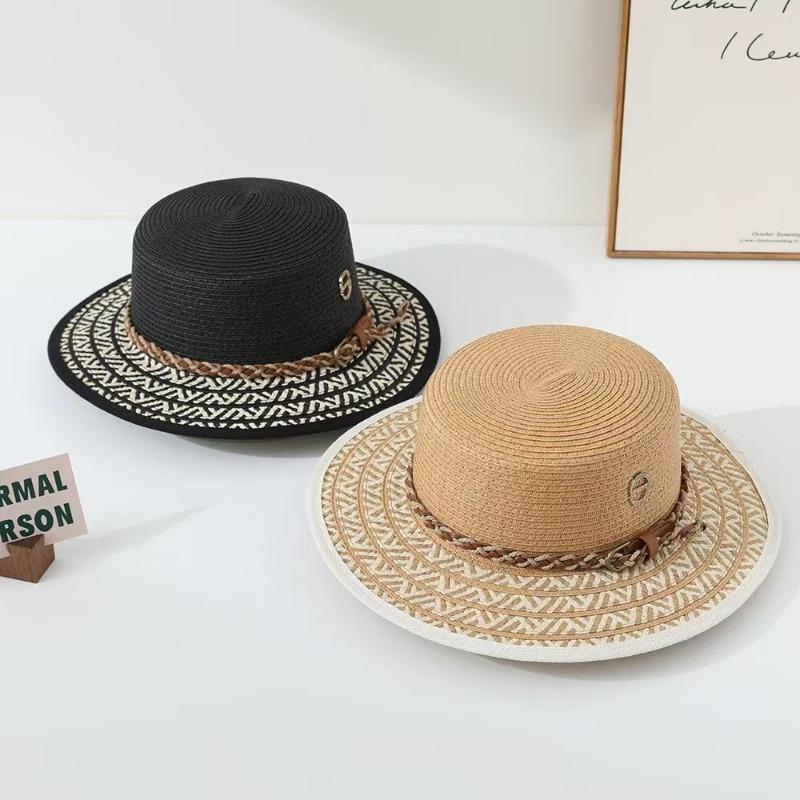 Summer Outdoor Sunscreen Hat Women's 2025 New Flat-top Straw Hat Seaside Beach Vacation Sunshade Sun Hat Tide