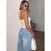 Pure Color Fancy Metal Buckle Halter Lace-up Vest 2025 Summer Wear Sexy Silm Slimming Short Top