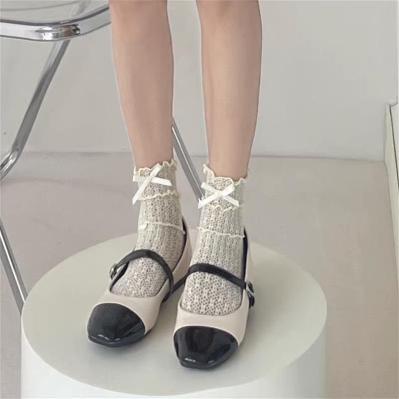 Lace Calf Socks Bowknot Middle Tube Sock Summer Hollow Out Stocking for Student Girl Lady Japanese Style Socks