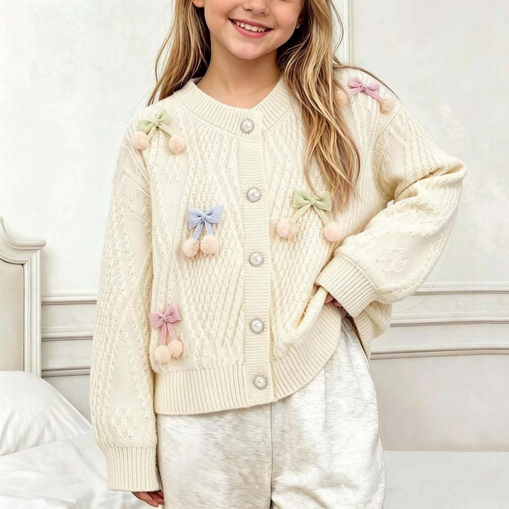 Stylisches gestricktes Oberteil für Mädchen mit 3D, niedliche Bonbonfarbe Bluse für lässige Alltagskleidung
