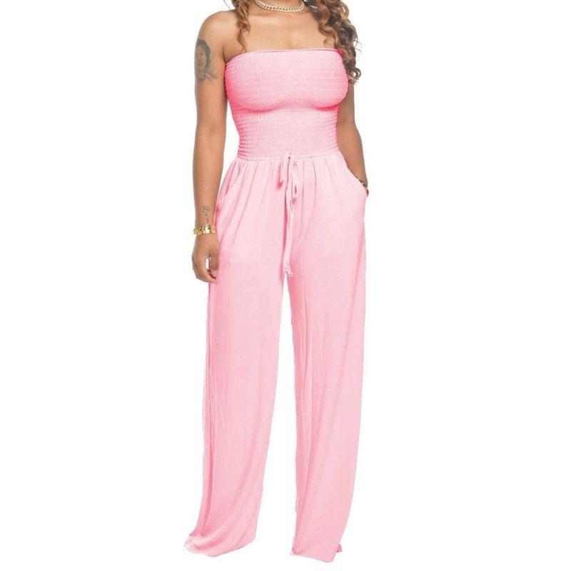 Flat Shoulder Wrap Chest Wide Leg Jumpsuit Square Shoulder