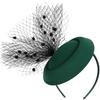 SECFOU Women’s Mesh Fascinator Hat and Headband Set, Tea Party Hair Clip Accessory, Dark Green Vintage Style for Special Occasions