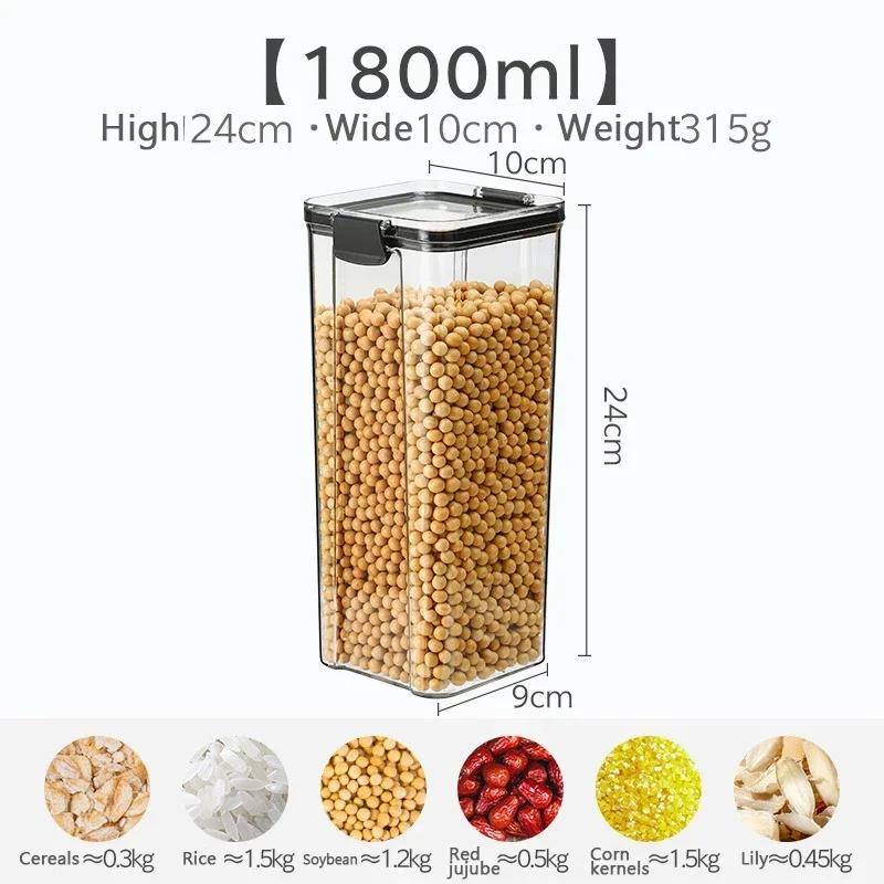 460/700/950/1300/1800ml Tjock Förseglad Förvaringstank Transparent Fyrkantig Förvaringslåda för Torkad Frukt Kök Spannmålsförvaringsburk Behållare