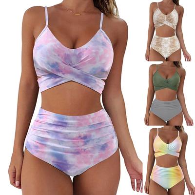 Fashion Women's Summer Sexy Tie-Dye Split Two-Piece  Bikini Swimsuit