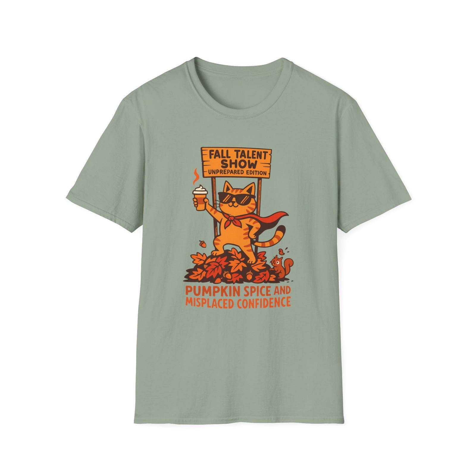 Unisex Softstyle T-Shirt Mens Womens Tees Top Smug Tabby Cat Sunglasses Cape Pumpkin Leaf Funny Fall L
