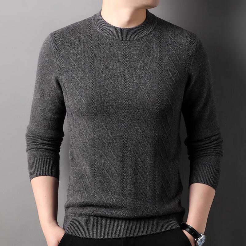 Hengyuanxiang Men s 100% Pure Wool Round Neck Pullover Sweater L (175/92A)