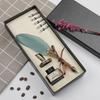 European Retro Feather Calligraphy Set: Oblique Nib Dip Pen with Holder and Ink Engraving