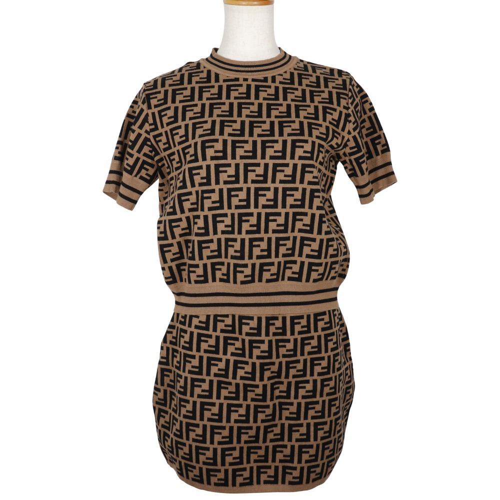 

FENDI Zucca setup Short sleeve knit and knit skirt Brown Rayon/polyester Kids Used