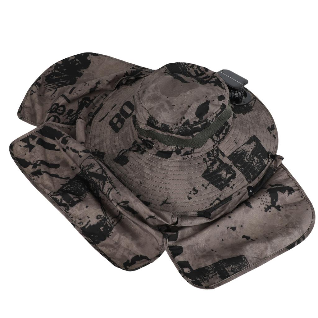 Sun Hat with Solar Fan 3 Wind Speeds Outdoor UPF50 Sun Hat Wide Brim Fishing Hat with Neck Flap USB Charging