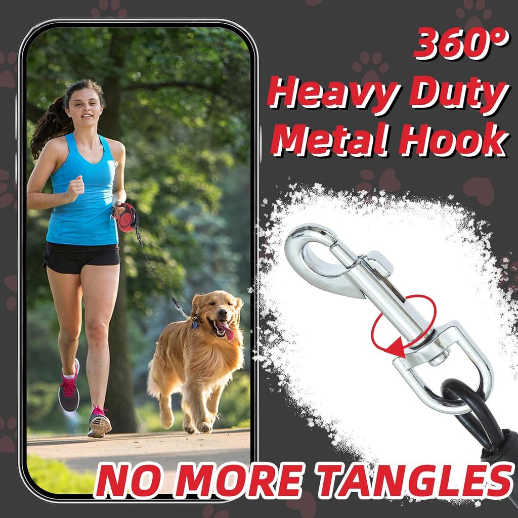 PUPTECK Retractable Dog Leash with Anti-Chewing Steel Wire, 360°Tangle-Free Pet Walking Leash for Small Medium Large Dogs, Heavy Duty Up To 110lbs,