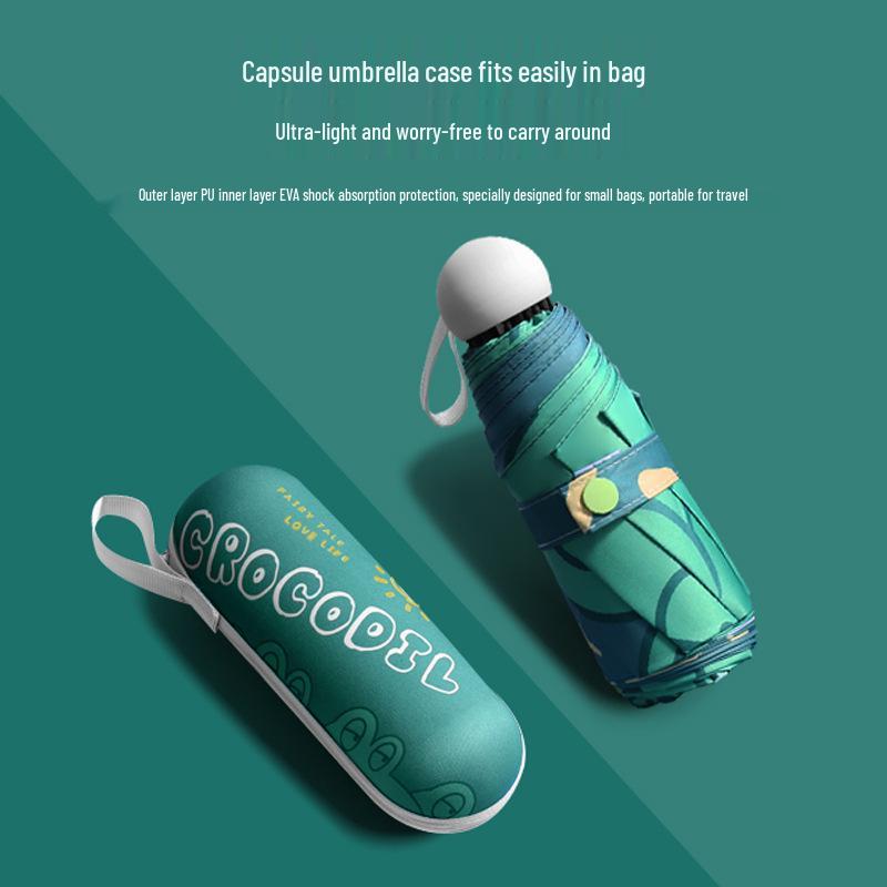 Cartoon Mini Sun & Rain Five-Fold Umbrella for Women - Portable, Sunscreen, and Dual-Use