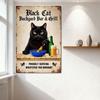 Vintage Black Cat Backyard Bar & Grill Metal Sign Rustic Wall Decor with Food Skewer Beer Bowl Design for Home Bar Pub Cafe 8x12