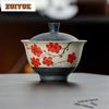 120ml Hand-painted Plum Blossom Gaiwan Aesthetic Tea Tureen Tea Bowl With Lid Kit Tea Maker Cover Bowl Tea Items Collection