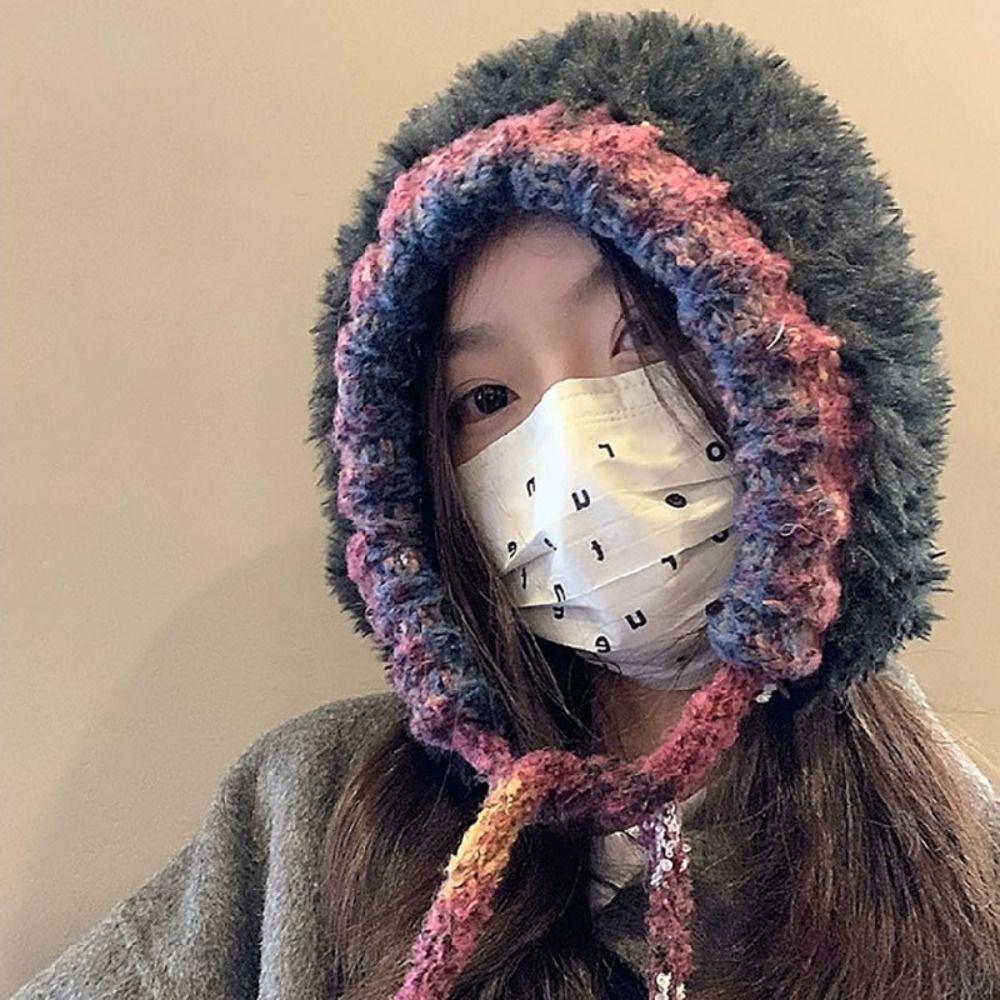 Plush Knitted Y2k Drawstring Hat New Design Pullover Beanie Hat Winter Crossbody Bag-hat  Women