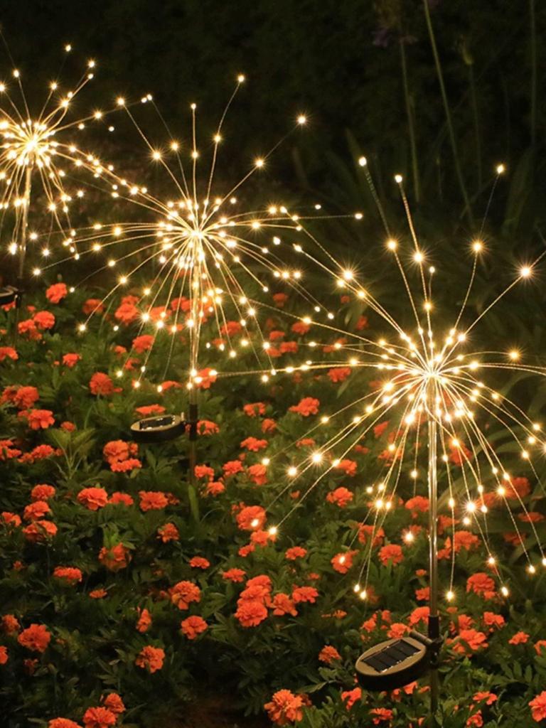 LED Solar Firework Dandelion Lights - Colorful, Waterproof, Copper Wire String Lights for Outdoor Use