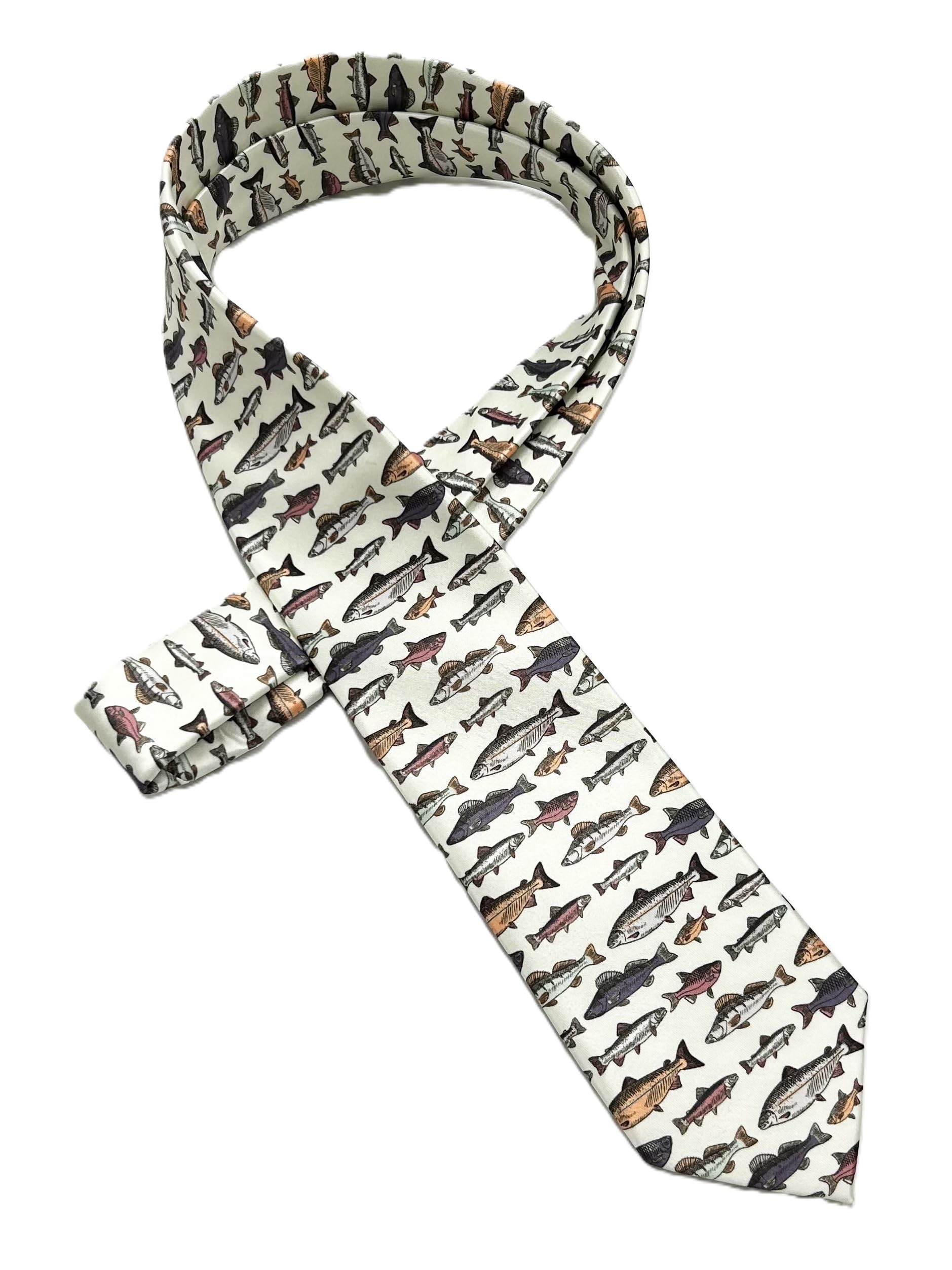 [HANG OVER] Fish-filled Necktie - Assorted Fish Design - Perfect for Fishing Enthusiasts - Cute Silk-Touch Polyester Necktie - 8cm Wide - All-over