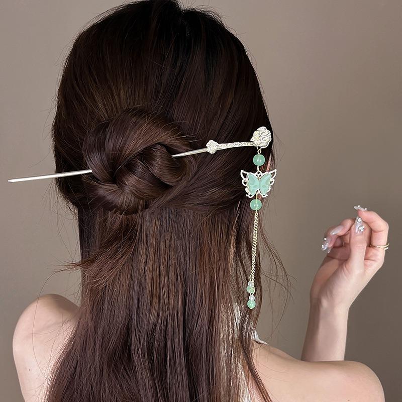 1pc Chinese style niche personality Ruyi Butterfly Hairpin Exquisite tassel Hanfu Qipao Headpiece Quick Braided Hair Artifact