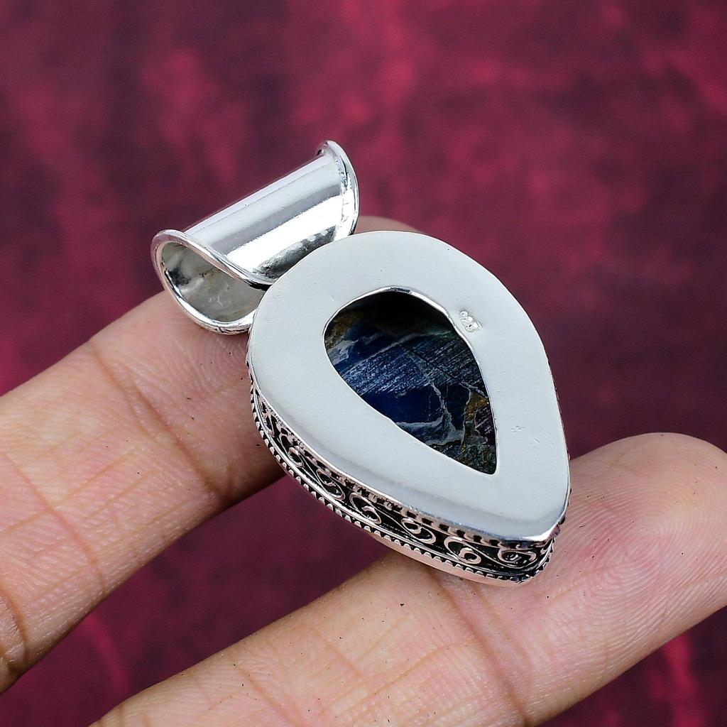 Multi Copper Turquoise Handmade Gemstone Pendant, 925 Solid Sterling Silver Pendant Bohemian Jewelry