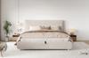 Upholstered Bed, Double Bed, 180*200cm, Hydraulic Function, Slatted Frame, Headboard, Large Storage Space, Bed Legs Made of Solid Wood, Cream, Velvet