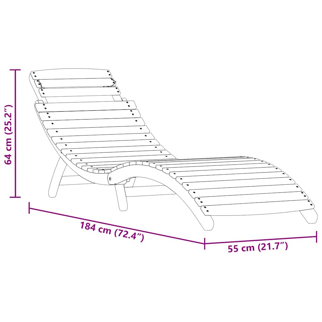 Sun Lounger 2 pcs Brown 55 x 184 x 64 cm Solid Acacia Wood