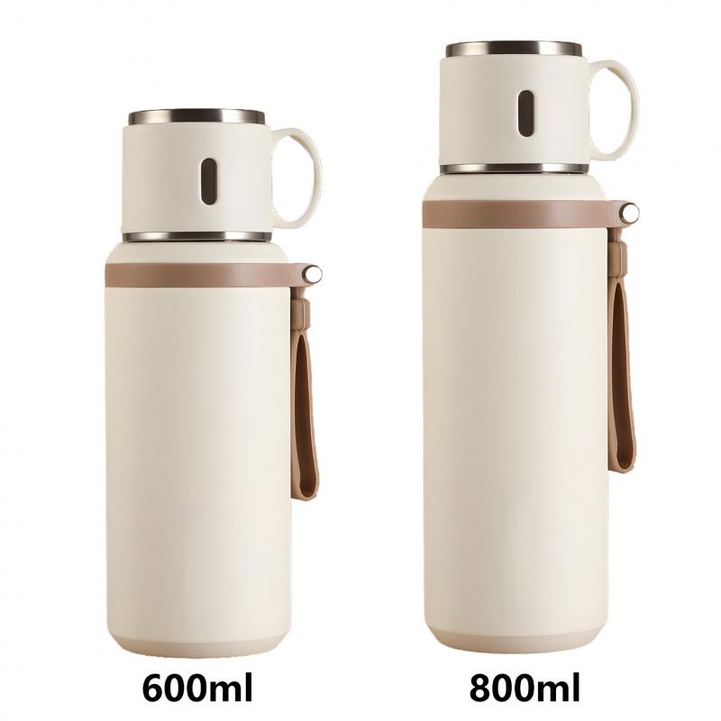 Stainless Steel Insulated Bottle With Cup Lid Tea Infuser Portable Travel Thermos Mug With Strap Leakproof 600ml 800ml For Office Outdoor Use
