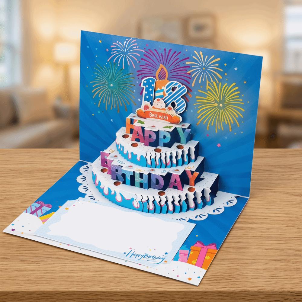 Foldable Happy Birthday Greeting Card Pop Up Blessing Cake Holiday Card  Birthday Gift