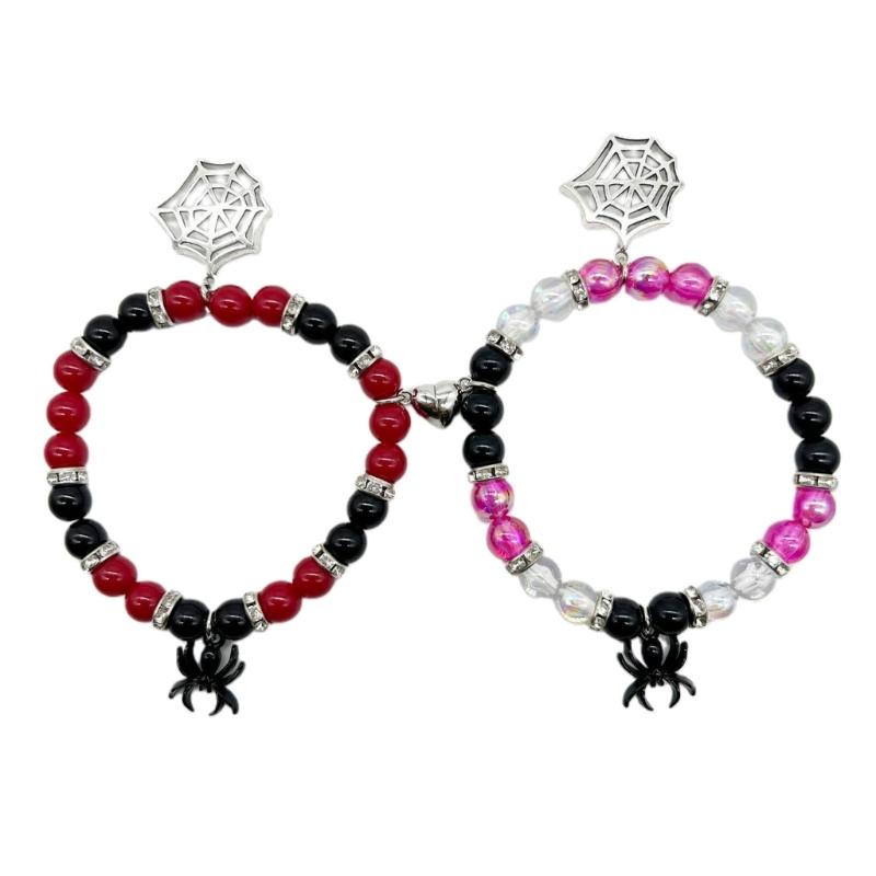 2pcs Halloween Spiders Couple Bracelets for Women Men Magnetic Heart Matching Bangles Festive Party Aesthetic Jewelry