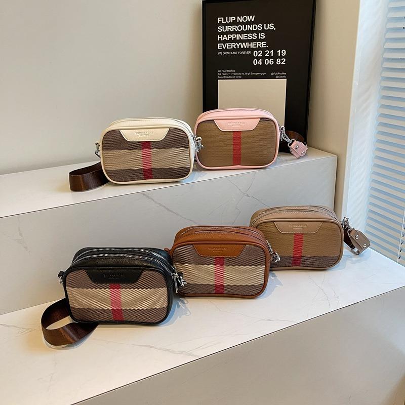 Small Square Bag Women's New Contrasting Color Plaid Shoulder Bag, High-end Versatile Messenger Bag, Wide Shoulder Strap Women's Bag