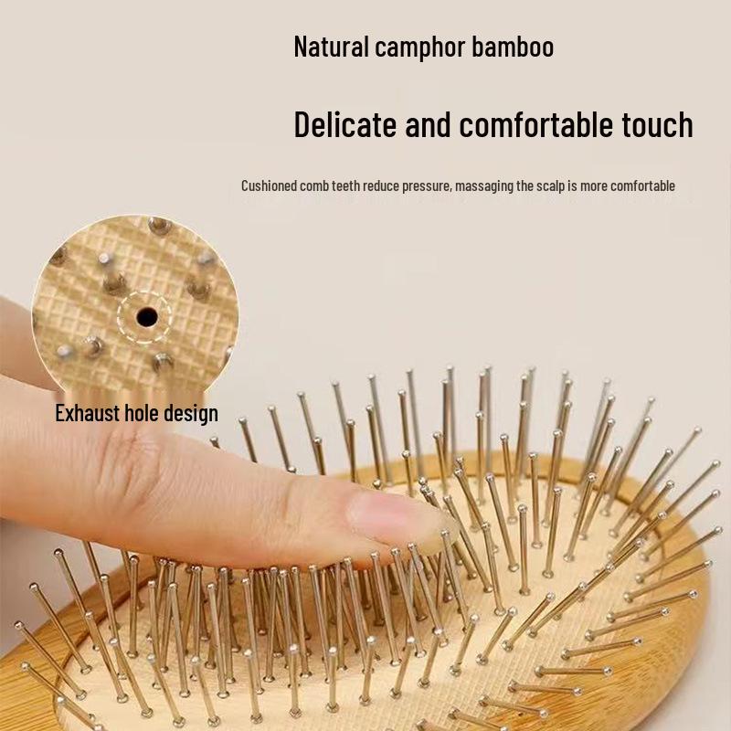 Steel Needle Anti-static Scalp Massage Comb with Nanmu Bamboo Handle
