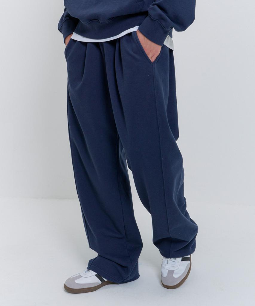 PSSHOPPER Curved Washed Wide Sweatpants [Navy]