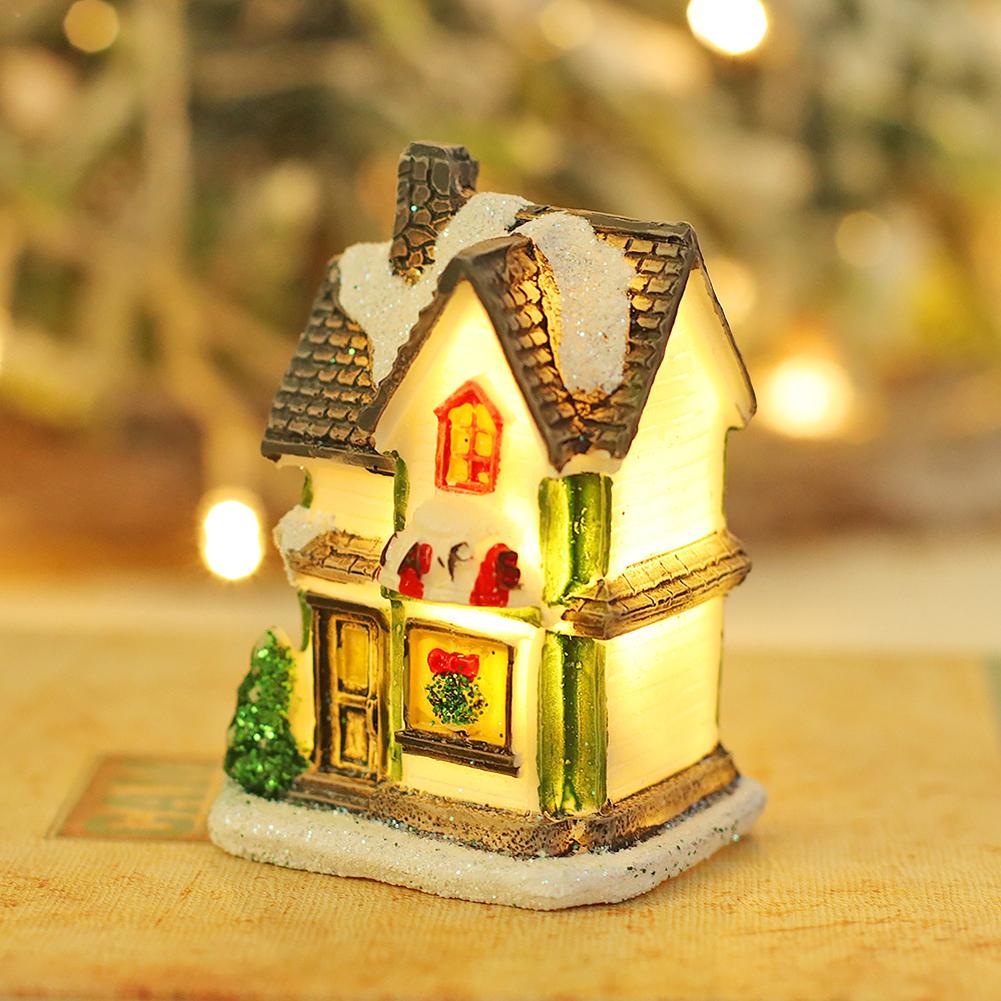 Christmas Luminous House Ornaments Micro Landscape Villa Resin Handicraft Xmas Gifts For New Year Decor