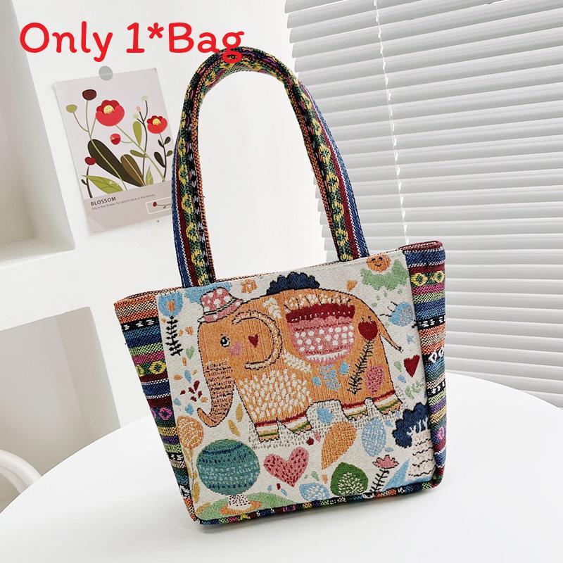 Elephant Cat Rabbit Pattern Nylon Shoulder Bag With Inner Compartment For Casual Outings