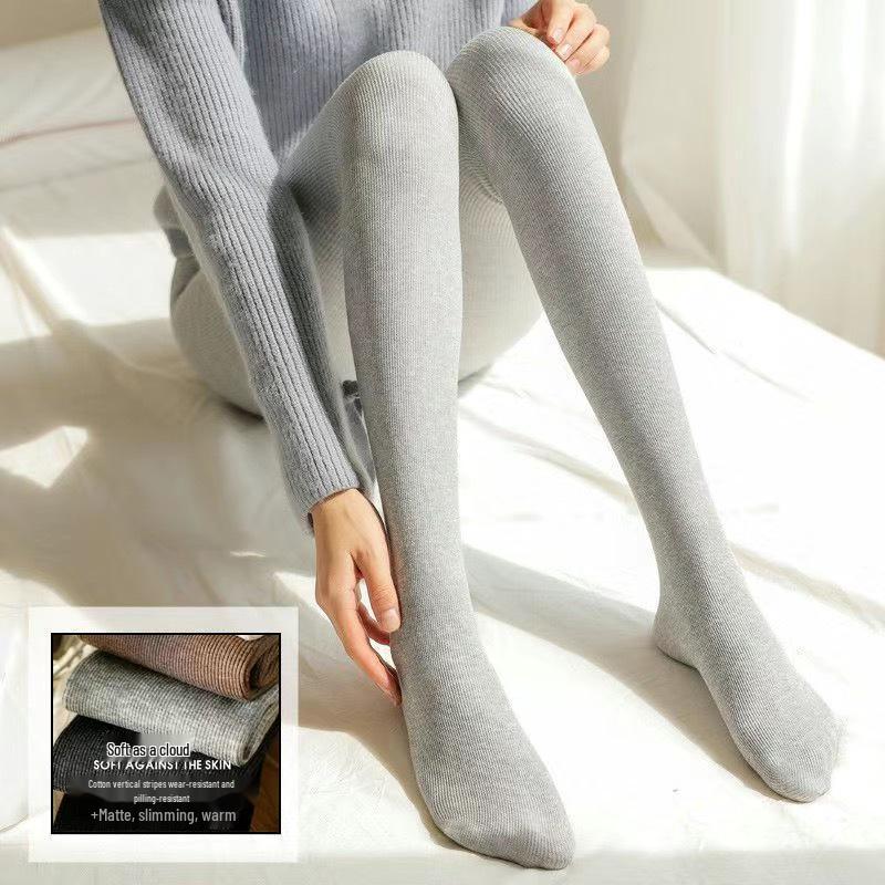 

Women s Black Fleece-Lined Vertical Stripe Cotton Leggings: Cold-Proof, Tummy-Control, Slimming, Warm, Footless Tights for Autumn & Winter 130g no fleece (for 20 to 30°C)