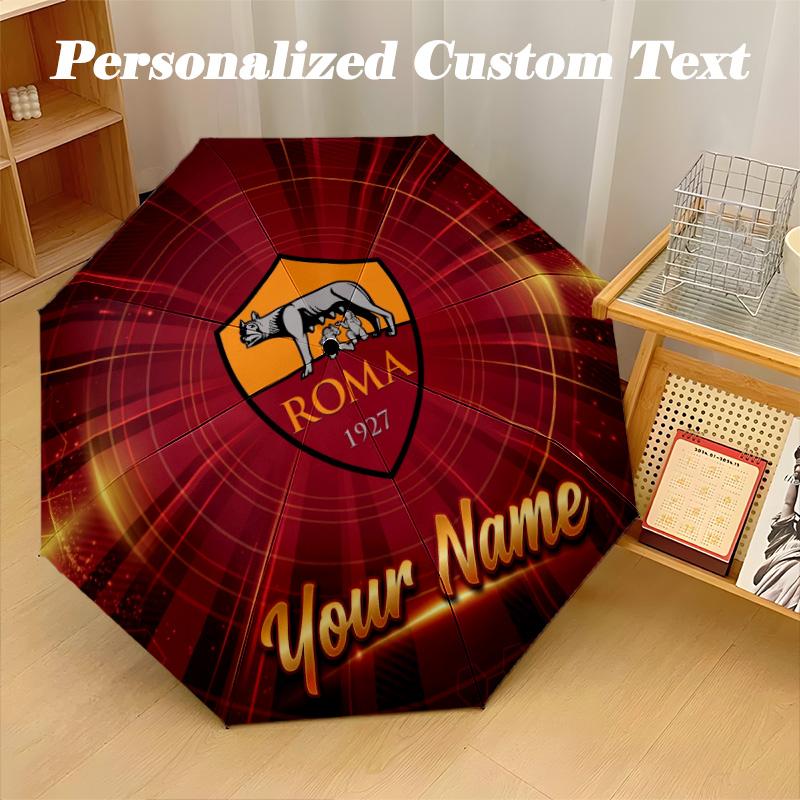 8 Rib Auto Folding Umbrella AS Roma Print Custom Name Text Portable Rain Gear