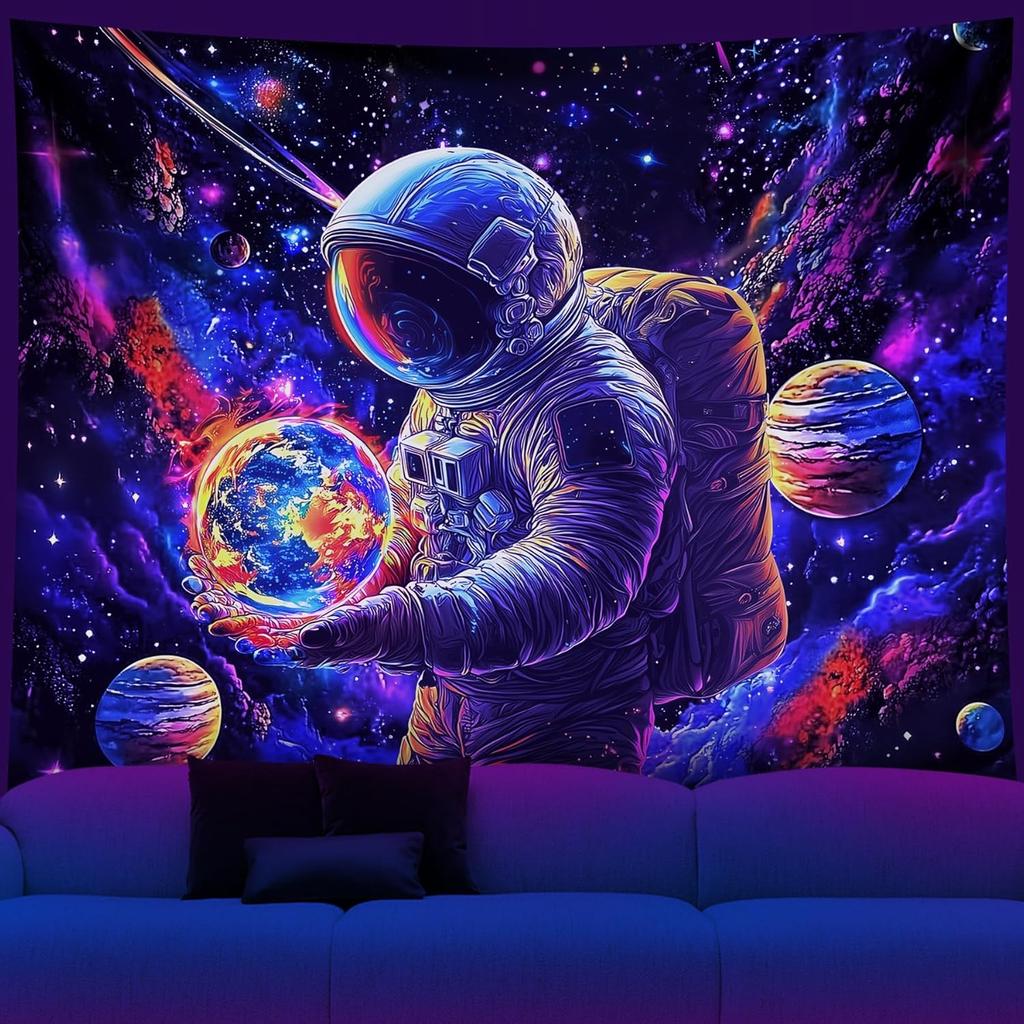 NYZE Astronaut Space Tapestry for Bedroom, Glow In the Dark Room Decor Wall Tapestries, Cool Galaxy Planet Wall Hanging, Wall Ha