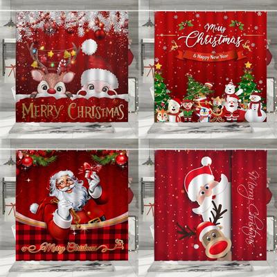 Weihnachts Duschvorhang, Winter Feiertag Bauernhof Schneemann Weihnachtsmann Weihnachtsbaum Bauernhaus Weihnachtskugeln Badezimmer Dekoration