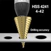 HSS Step Cone Drill Bit 4-42mm Round Handle Titanium Plated Hole Cutter Spiral Fluted Step Cone Drill Wood Metal Hole Cutter