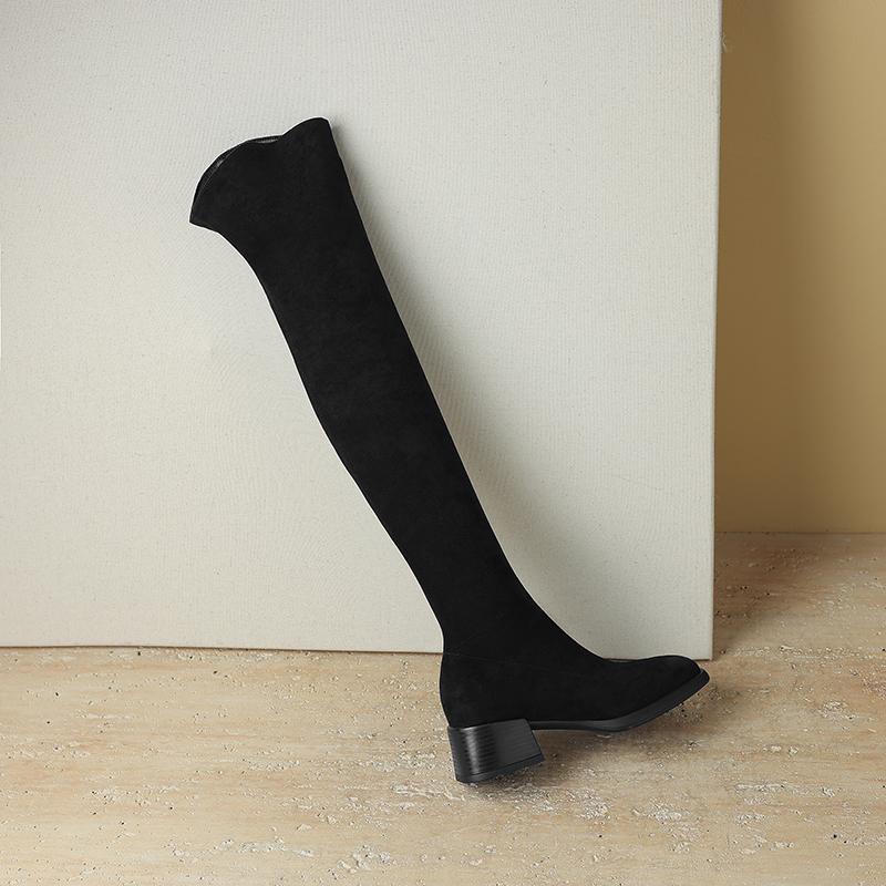 Botas de tacón alto para mujer, otoño e invierno, nuevas botas hasta la rodilla elásticas de gran tamaño y tacón grueso