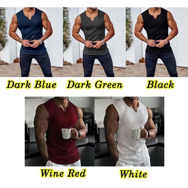 New Men Summer Tank Top Solid Color Sleeveless Vest Tops Gym Fitness Workout Clothes V-Neck Athletic Shirt Muscle Training Bodybuilding Tank Tops