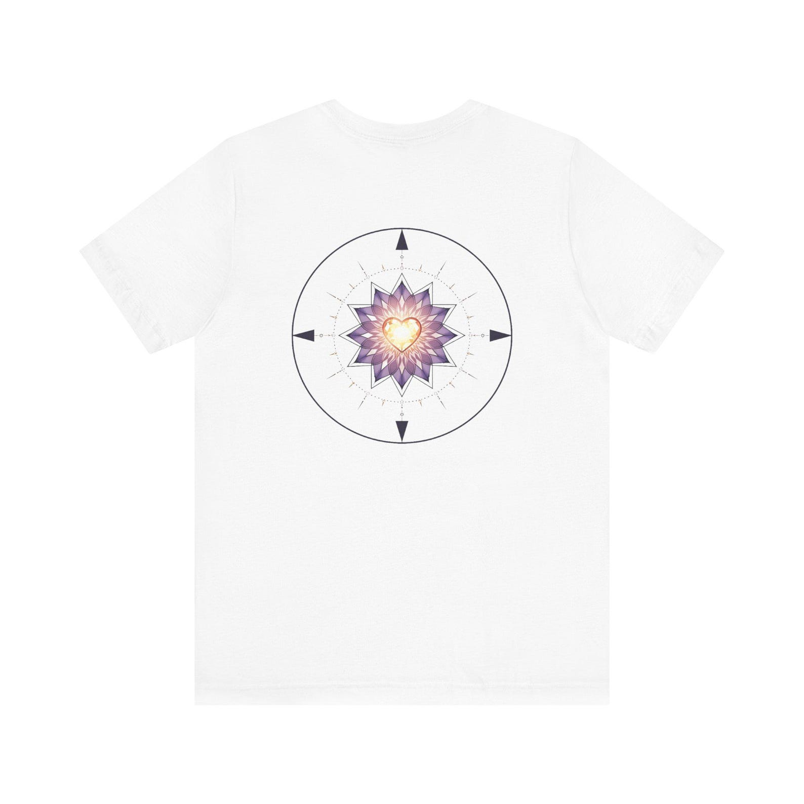 Geometric Heart Mandala T-Shirt, Compass Starburst Design, Boho Spiritual Tee, Sacred Geometry Apparel, Unique S
