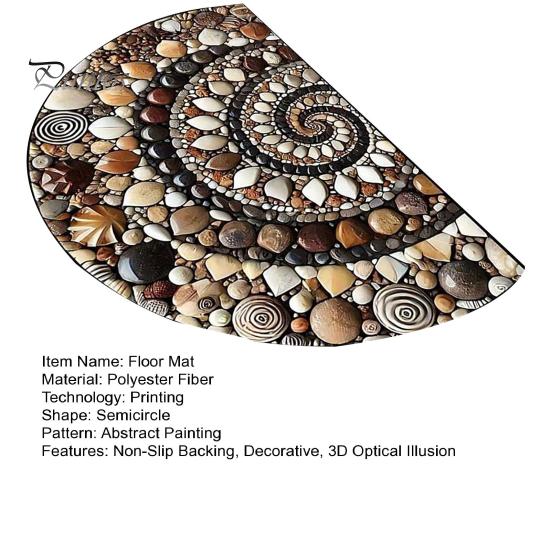 Optical Illusion Carpet Floor Mat Non-Slip Stable Design Fade-Resistant Absorbent 3D Artistic Rug Semicircle Living Room Bedroom Entryway Decorative