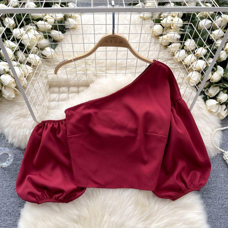 Chic Sneaky Design One-Shoulder Cold-Shoulder French Tops Shirt