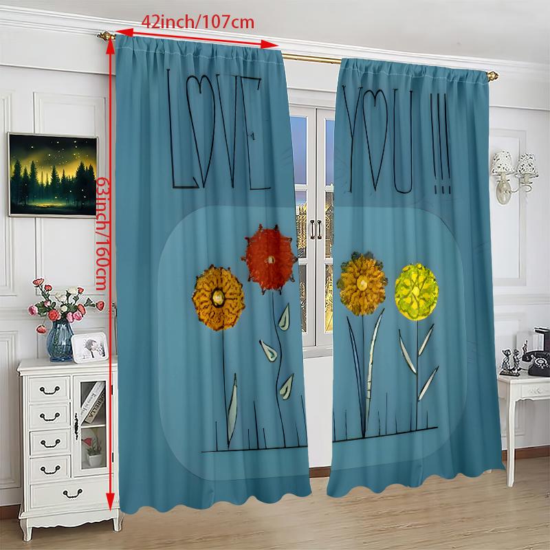 2pcs- I Love You Printed curtains, pole bag curtains 42*84, Bedroom and living room, home decoration, room decoration