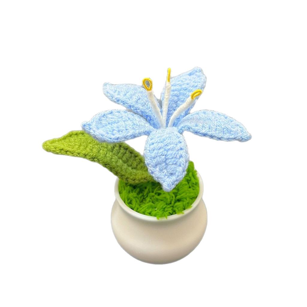Flowers Hand-Knitted Lily Potted Delicate Crochet Woven Flowers Pot Mother's Day Gift