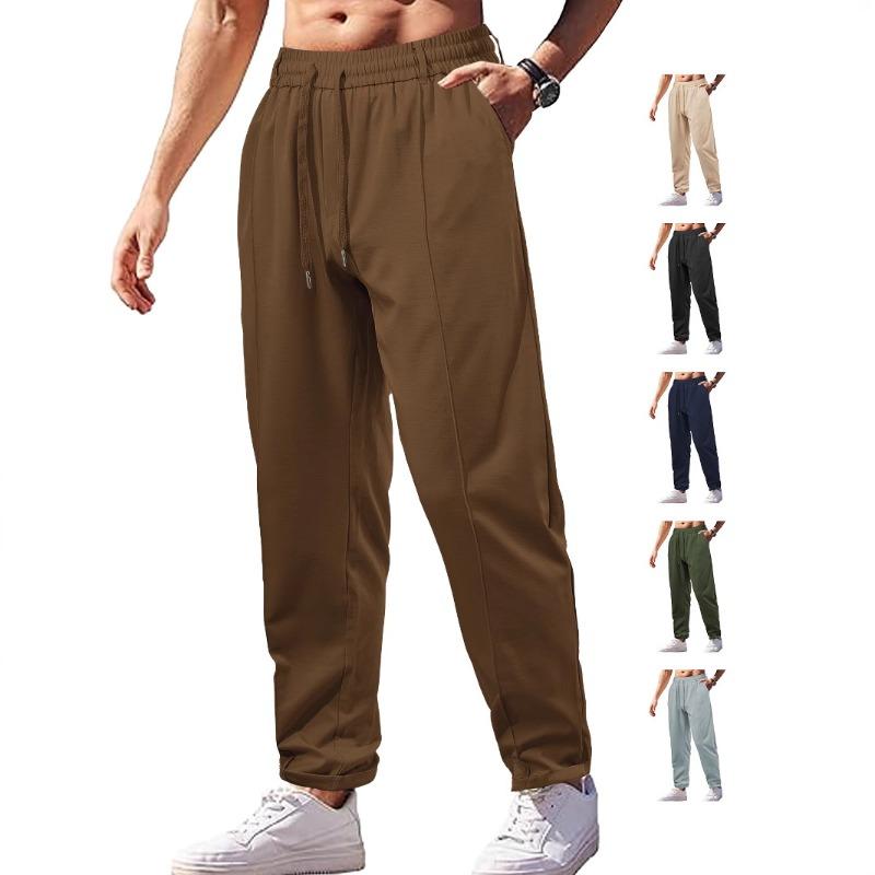 Men's summer loose breathable high waist tether imitation cotton twill shuttle men's trousers casual pants